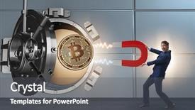  Presentation with bank - Amazing PPT layouts having man stealing bitcoin from bank backdrop and a dark gray colored foreground