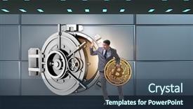  Presentation with bank - Audience pleasing slide set consisting of man stealing bitcoin from bank backdrop and a tawny brown colored foreground
