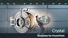  Presentation with bank - Beautiful slide deck featuring man stealing money from bank backdrop and a tawny brown colored foreground