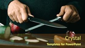  Presentation with steel - Slide deck having man-steels-a-kitchen-knife background and a tawny brown colored foreground