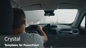  Presentation with traveler - PPT theme with man-steers-the-car background and a dark gray colored foreground