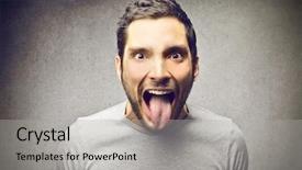  Presentation with tongue - PPT theme having man sticking out his tongue background and a light gray colored foreground