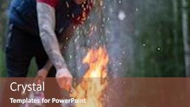  Presentation with wooden stick - PPT theme enhanced with man-stirs-the-coals background and a tawny brown colored foreground