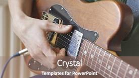  Presentation with guitar - Presentation design featuring man strums chord on guitar background and a coral colored foreground