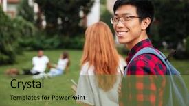  Presentation with student - Beautiful presentation featuring man student with backpack walk backdrop and a tawny brown colored foreground
