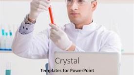  Presentation with chemical experiment - Slide deck having man-student-working-in-chemical background and a light gray colored foreground