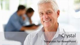  Presentation with office - Slides having man success dress - senior businessman in office background and a light gray colored foreground