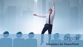  Presentation with peer - Slide set enhanced with man successful among his peer group background and a light blue colored foreground