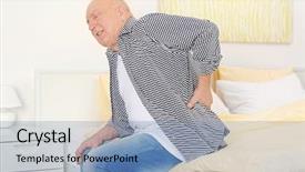  Presentation with kidneys pain or lower back - Theme enhanced with man suffering from back pain background and a teal colored foreground