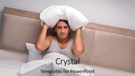  Presentation with insomnia - Beautiful PPT theme featuring man suffering from bad case of insomnia backdrop and a coral colored foreground