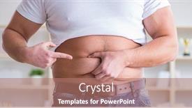  Presentation with weight - Cool new slide deck with metabolism - man suffering from extra weight backdrop and a coral colored foreground