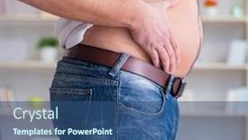  Presentation with weight - Amazing PPT theme having man-suffering-from-extra-weight backdrop and a ocean colored foreground