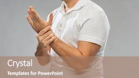  Presentation with hand wrist pain - Colorful PPT layouts enhanced with man suffering from pain backdrop and a coral colored foreground
