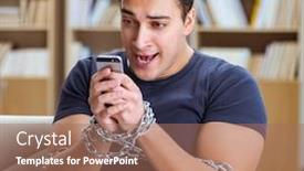  Presentation with phone addiction - PPT theme having man suffering from phone dependence addiction background and a coral colored foreground