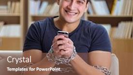  Presentation with phone addiction - PPT theme enhanced with man-suffering-from-phone-dependence background and a coral colored foreground
