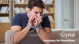  Presentation with phone addiction - PPT layouts consisting of man suffering from phone dependence background and a violet colored foreground