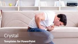  Presentation with vomiting - Colorful presentation theme enhanced with man suffering from sick stomach and vomiting backdrop and a gray colored foreground