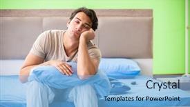  Presentation with insomnia - Slide deck enhanced with man suffering from sleeping disorder background and a light blue colored foreground