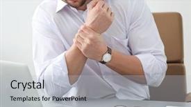  Presentation with pain - Slide set enhanced with man suffering from wrist pain background and a light gray colored foreground