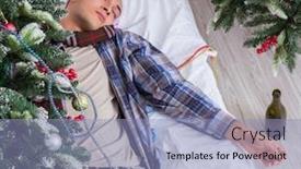  Presentation with christmas party - PPT layouts consisting of man-suffering-hangover-after-christmas background and a light blue colored foreground