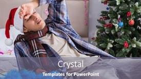  Presentation with christmas party - Cool new PPT theme with man-suffering-hangover-after-christmas backdrop and a gray colored foreground