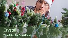  Presentation with christmas party - Amazing slide deck having man-suffering-hangover-after-christmas backdrop and a tawny brown colored foreground