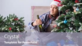  Presentation with christmas party - Slide deck consisting of man suffering hangover after christmas party background and a gray colored foreground