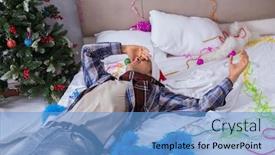  Presentation with christmas party - Amazing slide deck having man suffering hangover after christmas party backdrop and a light blue colored foreground