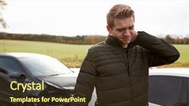  Presentation with car accident - Theme enhanced with man suffering with whiplash injury background and a tawny brown colored foreground