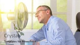  Presentation with heat - Audience pleasing PPT layouts consisting of man-suffers-from-heat backdrop and a light blue colored foreground