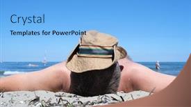  Presentation with head - Slide set enhanced with man-sunbathes-on-the-beach background and a light blue colored foreground