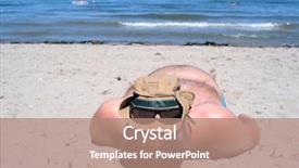  Presentation with man head in hands - Presentation theme consisting of man sunbathes on the beach background and a coral colored foreground