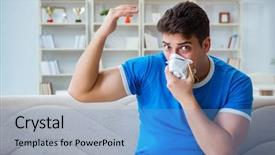  Presentation with good bad choice - PPT theme featuring man sweating excessively smelling bad background and a teal colored foreground