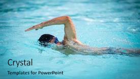  Presentation with triathlon - Beautiful theme featuring crawling - man swimmer swimming crawl backdrop and a light blue colored foreground