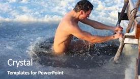  Presentation with man heart attact hand hold - Amazing presentation theme having man swimming in an ice backdrop and a  colored foreground