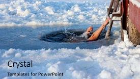  Presentation with swimming - Presentation theme enhanced with man swimming in the ice background and a  colored foreground
