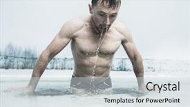  Presentation with man heart attact hand hold - Audience pleasing slide deck consisting of man swimming in the ice backdrop and a  colored foreground