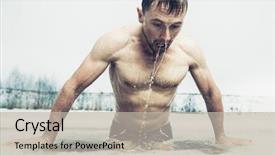  Presentation with ice - PPT theme featuring man swimming in the ice background and a mint green colored foreground