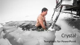  Presentation with lake ice - PPT theme enhanced with man swimming in the ice background and a light gray colored foreground