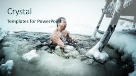  Presentation with lake ice - Colorful presentation design enhanced with man swimming in the ice backdrop and a sky blue colored foreground