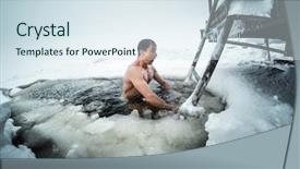  Presentation with lake ice - PPT theme having man swimming in the ice background and a  colored foreground