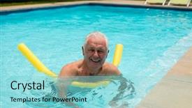  Presentation with swimming pool - Slide deck with man swimming with inflatable tube background and a  colored foreground