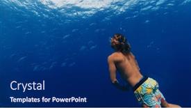  Presentation with underwater - PPT layouts enhanced with man-swims-underwater-and-watches background and a navy blue colored foreground