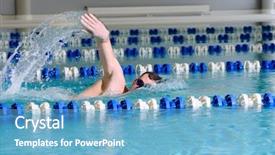  Presentation with stroke - Audience pleasing theme consisting of man swims using the crawl stroke in indoor pool backdrop and a teal colored foreground