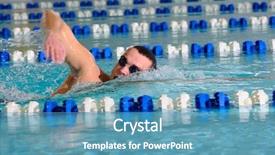  Presentation with stroke - Audience pleasing PPT theme consisting of man swims using the crawl stroke in indoor pool backdrop and a teal colored foreground