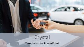  Presentation with auto dealership - Amazing slide set having man-takes-the-key backdrop and a light blue colored foreground