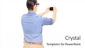  Presentation with cell - Colorful slide set enhanced with man taking a picture backdrop and a white colored foreground