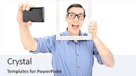  Presentation with white gold picture of wedding - Presentation theme consisting of man taking a selfie background and a light blue colored foreground