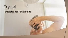  Presentation with rain water falling - Colorful slide deck enhanced with man taking a shower washing hair under water falling from rain showerhead in luxury walk-in bath showering young person at home lifestyle body care morning routine in sunlight backdrop and a soft green colored foreground