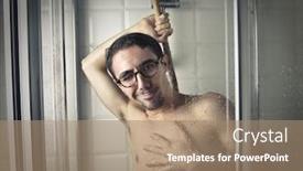  Presentation with greeiting show man - Slide deck consisting of man taking a shower background and a coral colored foreground